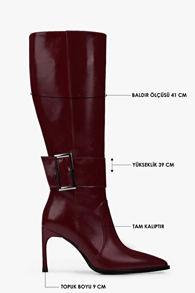 Shoeberry Women's Emma Burgundy Leather Buckle Heeled Boots