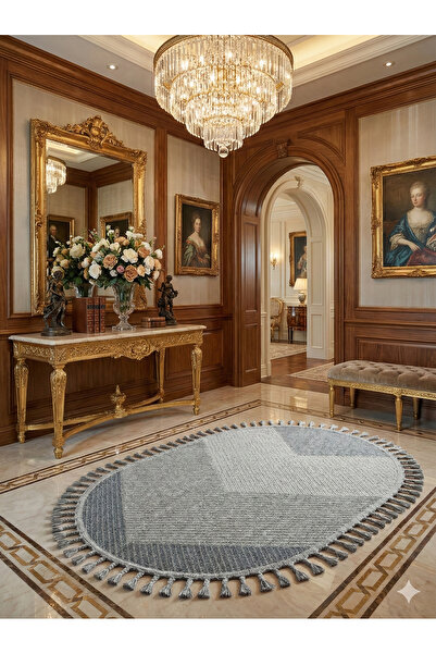 Emin Halı Bukle 1415 Oval Örgü Saçaklı Özel Ölçü Salon Antre Mutfak Antre Hal...