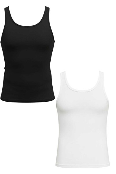 DeepSEA Men's Black-White Skin-Friendly 100% Cotton 2-Piece Men's Undershirt Set 2607071