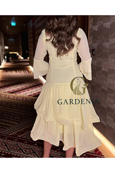 GARDENİA Lemony dress with pleats and layers