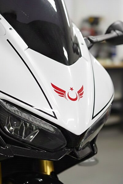 Yalıgraf Reklam Tabela Kanatlı Türk Bayrağı Motor Sticker Oto Sticker 10x5 cm