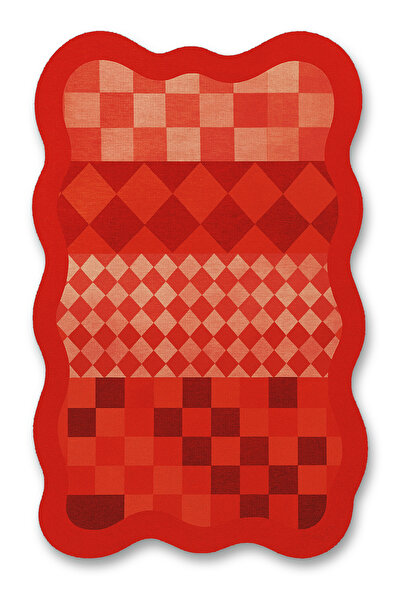 Rugs Modern Halı Διακοσμητικό χαλί MOSSO με κόκκινο θέμα, καρό γεωμετρικό σχέ...