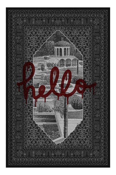 Rugs Modern Halı النعيم الأسود بورجوندي مكتوبة مرحبا مكتوبة خمر العرقية المنس...