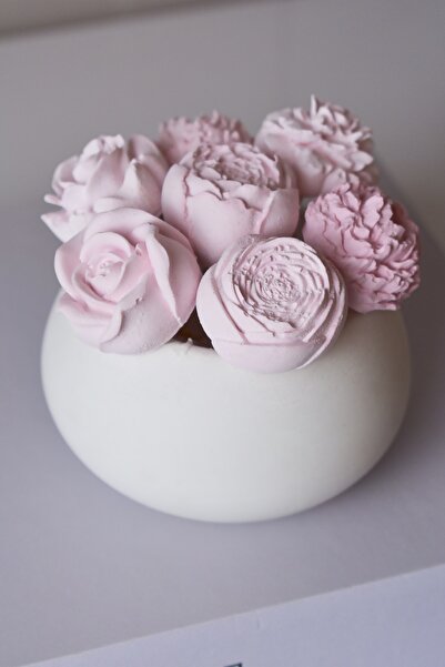 LALEZEN HOME Beyaz Saksı Pembe Gül Buketi