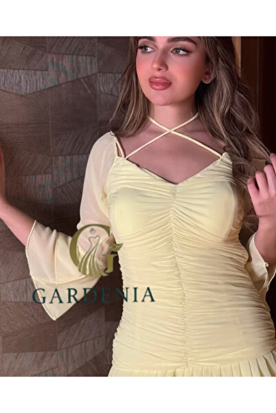 GARDENİA Soft, classic, youthful, layered lemon midi dress