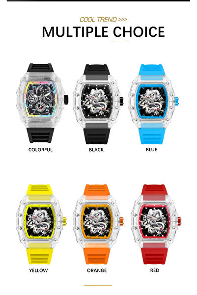 shiyunmei Fully transparent mechanical gear watch, rainbow tide watch, waterproof luminous men's sports watch