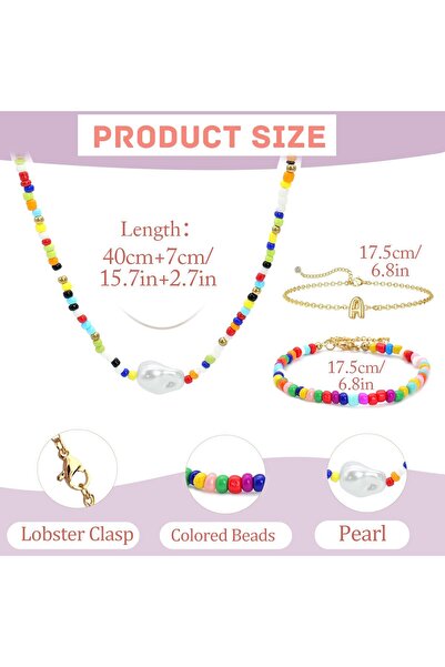 OEM Jewelry set with multicolored beads, 1 necklace, 2 bracelets, 1 ring, letter S