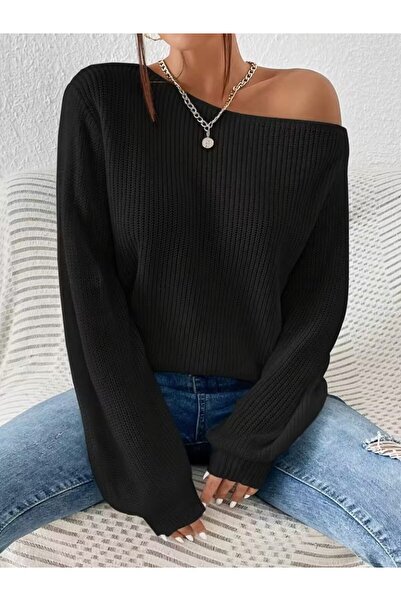 buğrahayalin Women's Long Sleeve One Shoulder Detailed Knitwear Blouse