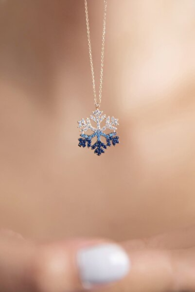 Genel Markalar Altın Renk Rodyumlu Renkli Zirkon Taşlı Kar Tanesi Kolye Altın...