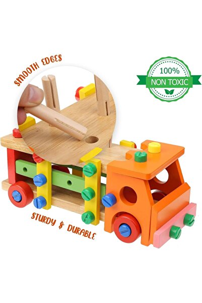 Arabest Wooden Activity Blocks – Vehicle Building Tool Set, Montessori Toy (3+)