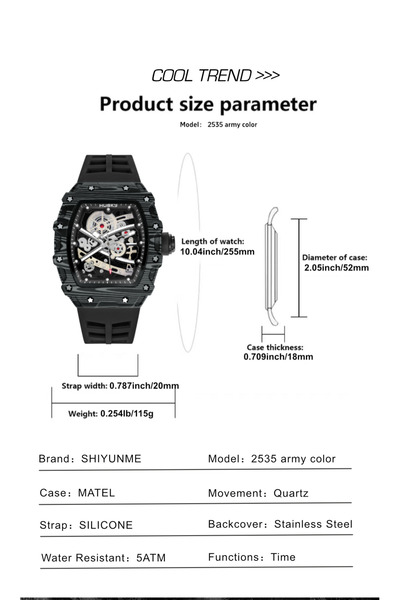 shiyunmei Men’s Premium Barrel-Shaped Watch - Exquisite Texture, Multi-Scene Sports & Daily Wear