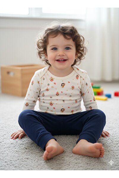 Şimo Butik Girl Boy Child Baby Long Sleeve Snap Fastener Bodysuit-Badi 100% O...