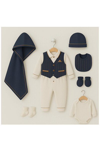 BABYBEBE 7مجموعة ملابس استقبال رسمية للمواليد (اللون الكحلي