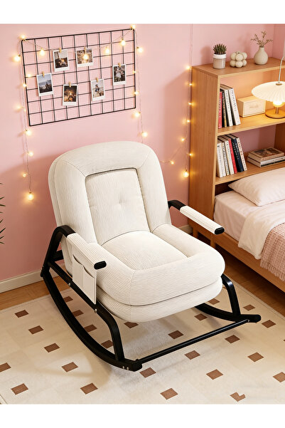 Enjoylifeme Modern Upholstered Rocking Chair Glider Rocker with Adjustable High Backrest Soft Corduroy Chair