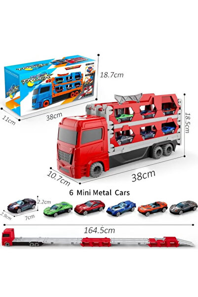 Generic Children's transport truck toy set, 6 metal cars and a foldable storage transport truck,Red