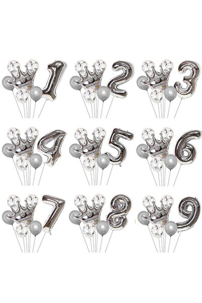 Generic 8-piece Set for 1th-9th Birthday Party Supplies Silver Number 0-9 Silver Crown Foil Sequin Balloons
