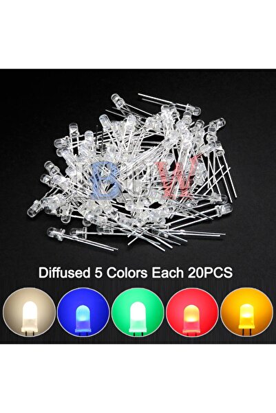 Choice10 مجموعة متنوعة من 5 ألوان منتشرة 100 قطعة/الوحدة 3 مم LED Diode F3 ib...