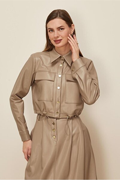 Alvina Artificial Leather Suit with Skirt 46064