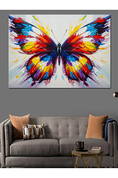Artmeg Pânză decorativă cu fluture abstract colorat și aripi - Tablou din lem...