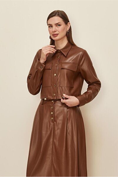 Alvina Artificial Leather Suit with Skirt 46064