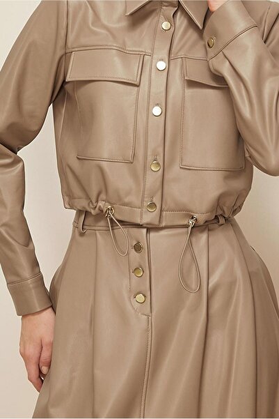 Alvina Artificial Leather Suit with Skirt 46064