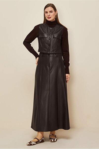 Alvina Artificial Leather Suit with Skirt 46033