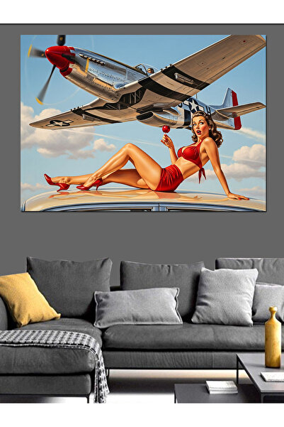 KanvasSepeti Avion în zbor Pictură în ulei de înaltă calitate texturat Canvas...