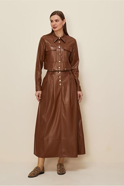 Alvina Artificial Leather Suit with Skirt 46064