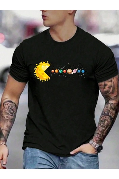 EYMORA Men's Funny Planet Printed Crew Neck Comfortable Loose Fit Short Sleeve T-Shirt