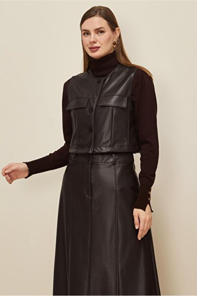 Alvina Artificial Leather Suit with Skirt 46033