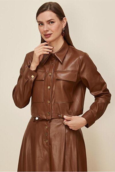 Alvina Artificial Leather Suit with Skirt 46064