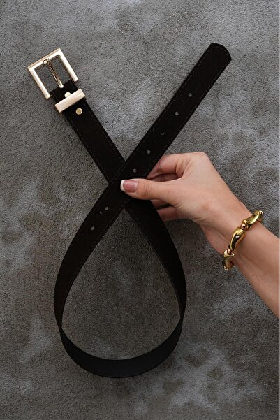 MODAM HİFA Square Gold Buckle Suede Women's Belt Trouser Belt Dress Belt Waist Belt Body Belt Shirt