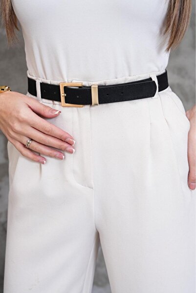 MODAM HİFA Square Gold Buckle Suede Women's Belt Trouser Belt Dress Belt Waist Belt Body Belt Shirt