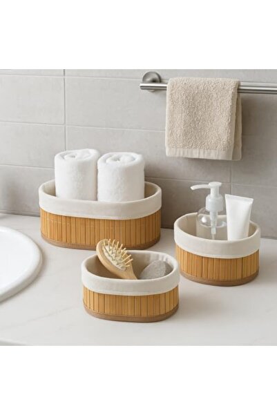 Yıldızan مجموعة سلال من الخيزران مكونة من 3 قطع من جولدبيم - بطانة قطنية قابل...