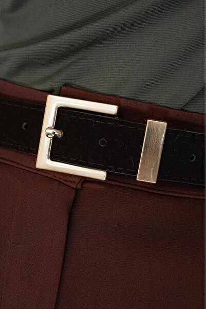 MODAM HİFA Square Gold Buckle Suede Women's Belt Trouser Belt Dress Belt Waist Belt Body Belt Shirt