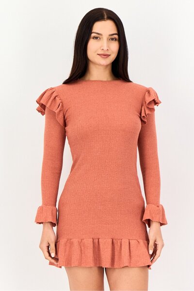 Olalook Women Solid Mini Dress, Brown