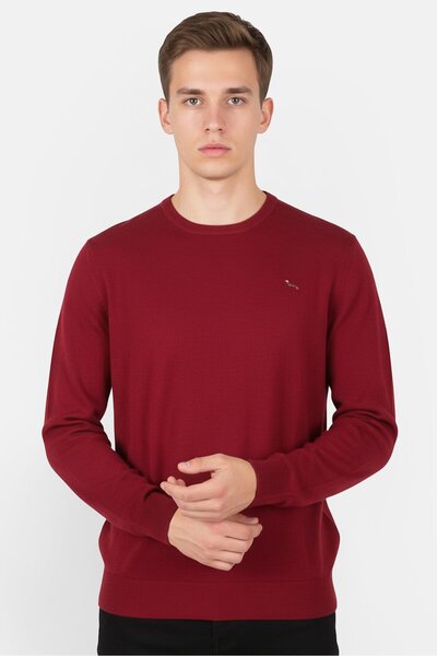 Harmont & Blaine Men Ribbed Neck Embroidered Logo Sweater, Maroon