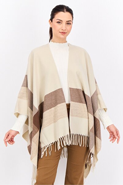 Casa Caracol Women Plaid Poncho Wraps, Beige