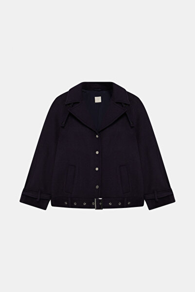 W Collection LACİVERT YÜNLÜ KISA KABAN