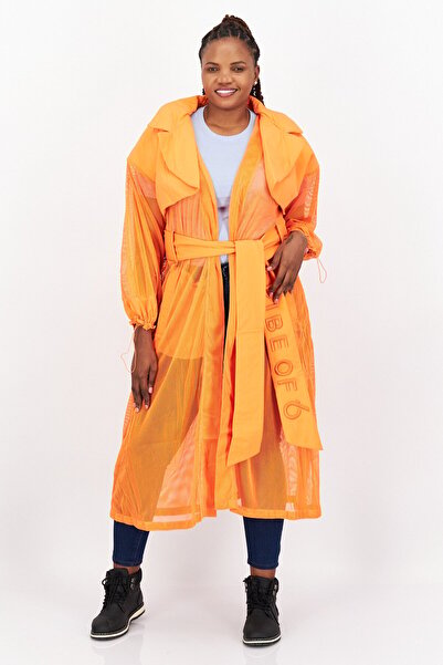 Tribe of 6 Women Embroidered Trench Coat, Orange