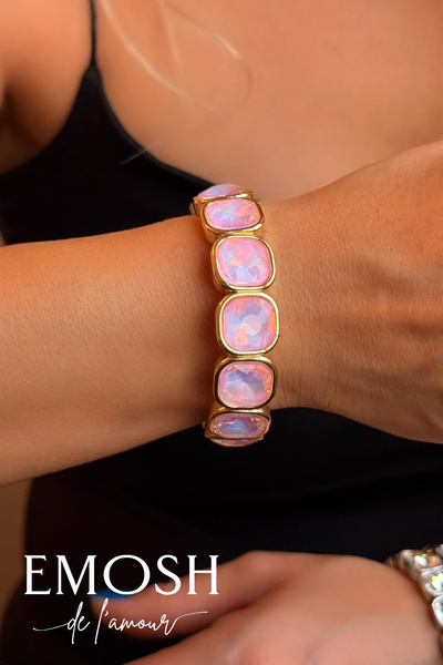 EMOSH de Lamour سوار كريستال سميك بتأثير الأوبال الوردي بلون ذهبي |   مجوهرات...