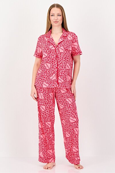 Bebe Women 2 Pieces Animal Print Top And Bottom Pajama Set, Red