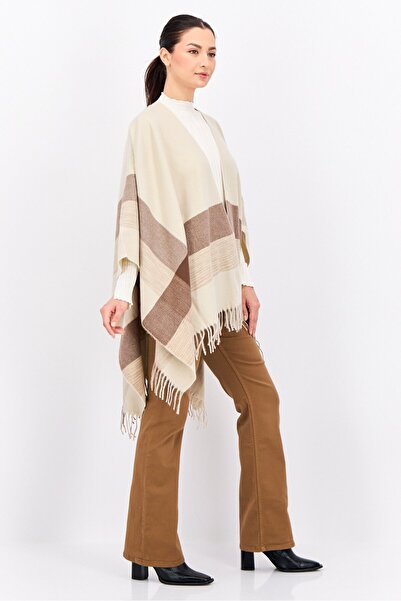 Casa Caracol Women Plaid Poncho Wraps, Beige