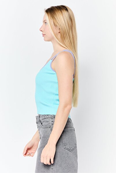 ASOS Women Scoop Neck Sleeveless Ribbed Tank Top, Light Blue