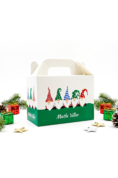 repro design 10x14 cm Yeşil Yılbaşı Hediye Kutusu – Mutlu Yıllar Happy New Year Baskılı 1 Adet