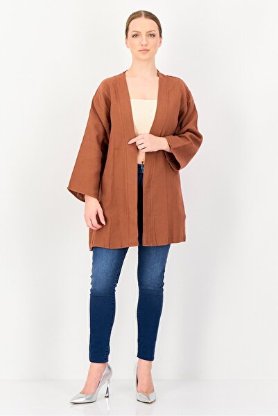 Bianco Lucci Women Open Front Solid Kimono Kaftan, Brown