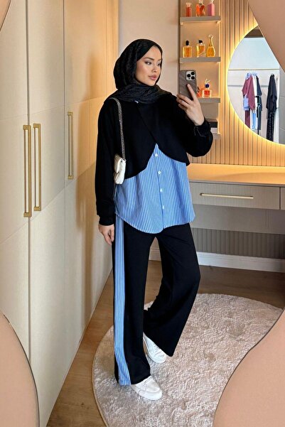 Hazamoda بدلة بالات بوبلين مودال باللون الأسود