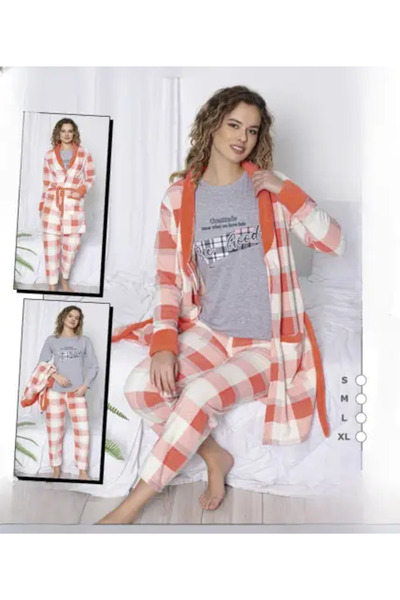 zahyat Women's 3-piece house robe set - soft and warm winter set (white x ora...