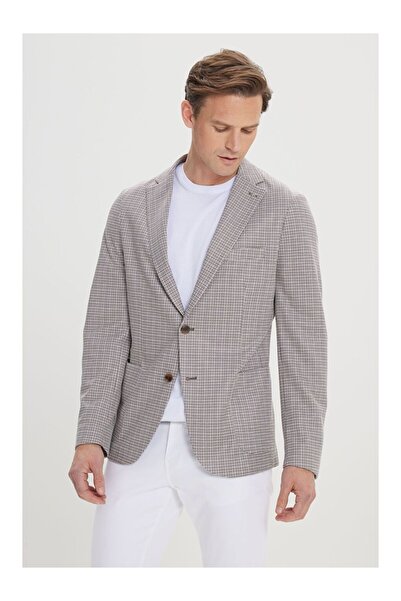 LC Waikiki Men's Brown-Beige Slim Fit Slim Fit Mono Collar Patterned Blazer J...