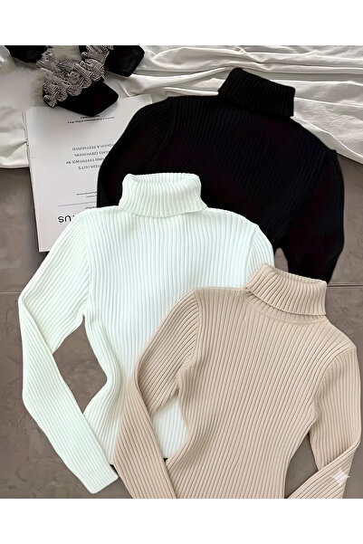 miss sadem Black White Beige Turtleneck Sweater 3-Piece Ready Pack Transition...